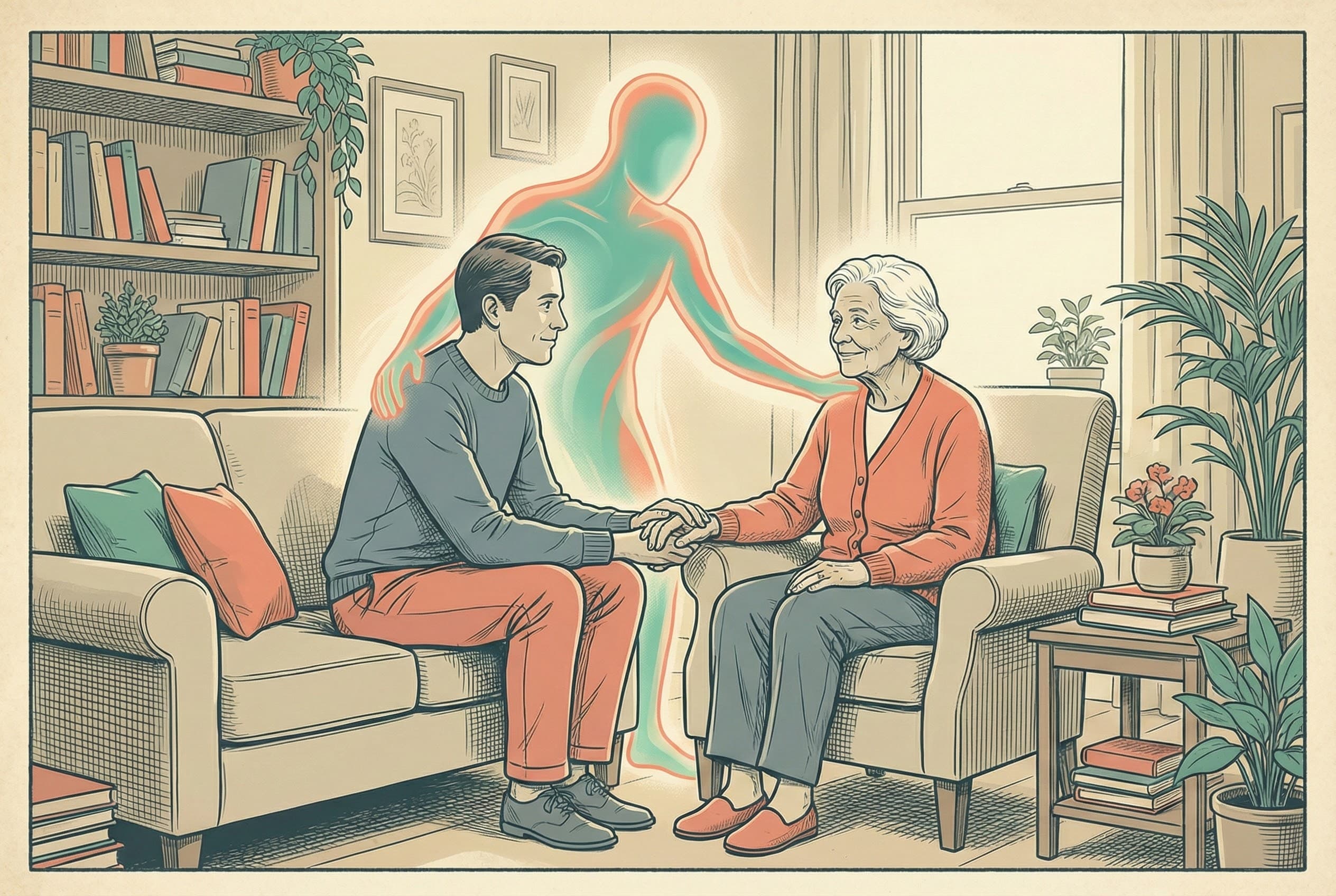 Compassionate AI illustration showing human connection and empathy in technology