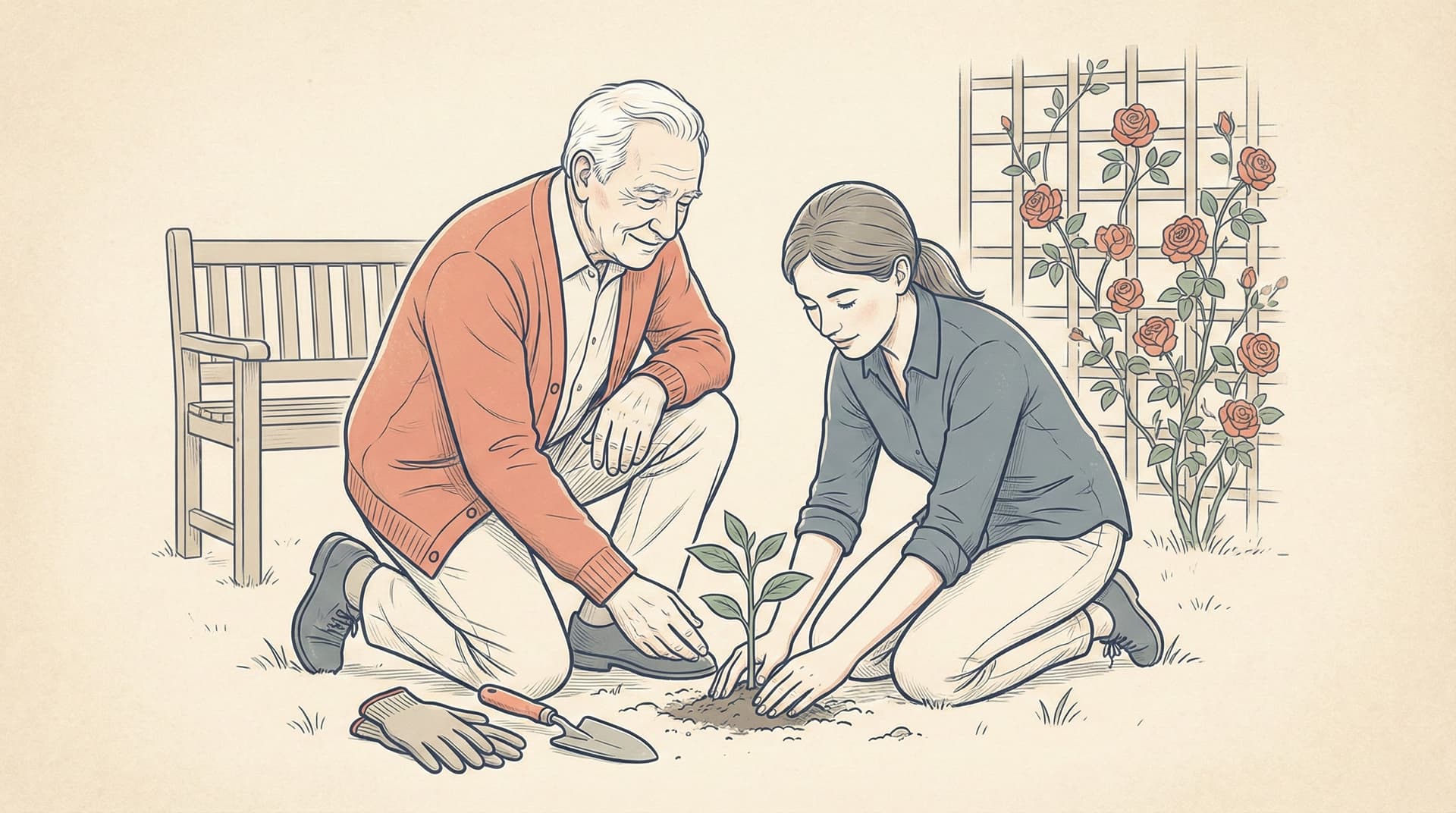 Warm scene showing community members joining together to support aging in place