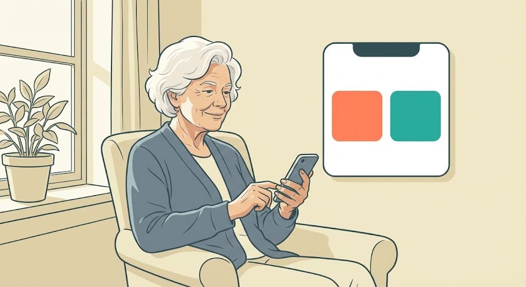 SilverConnect app interface showing simple, large buttons designed for seniors