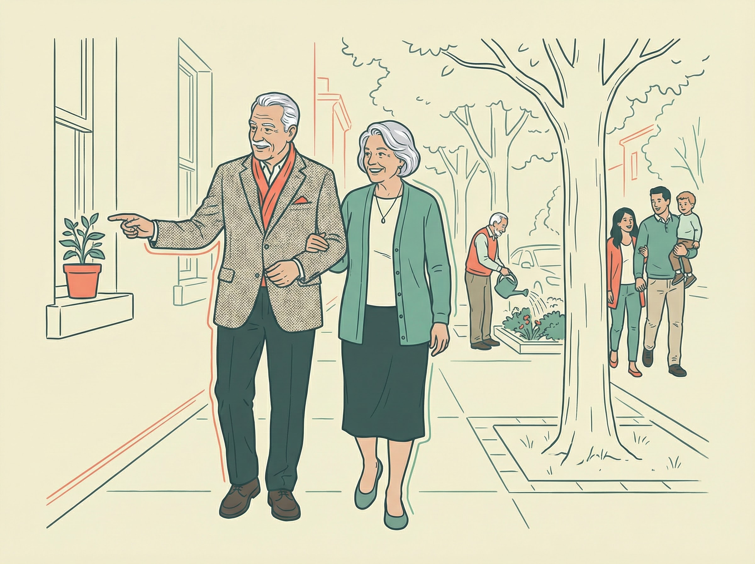 Older adult engaging with family, peers, and community, showing connection and purpose